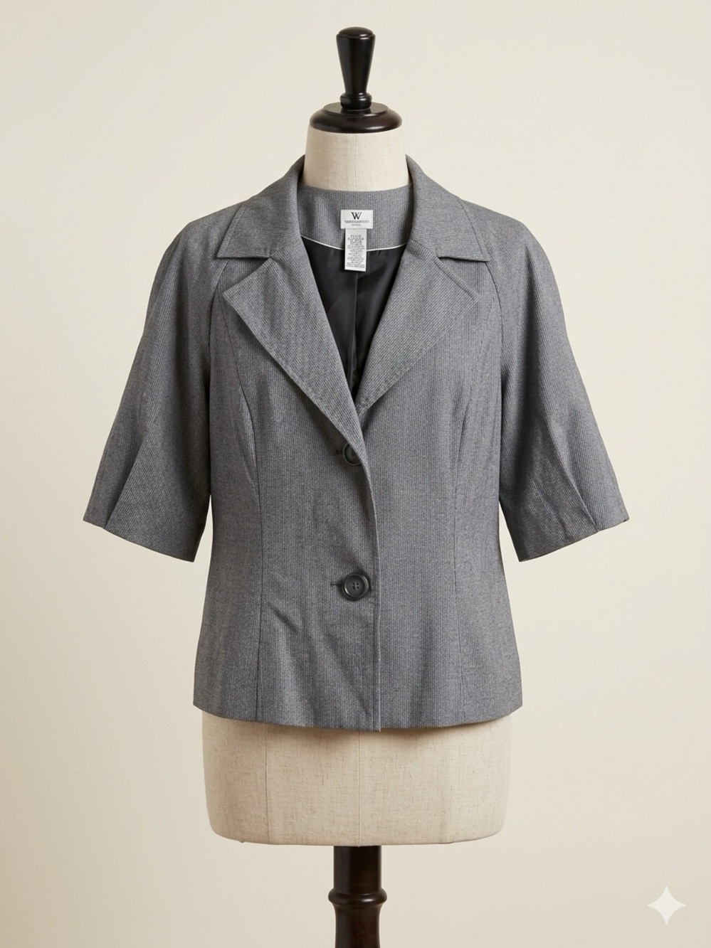 Worthington Women's XL Gray Herringbone Blazer Fully Lined Short Sleeve